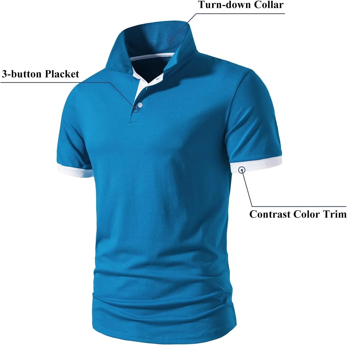 A WATERWANG Men's Short Sleeve Polo Shirts, Slim-fit Cotton Golf Polo Shirts Basic Designed