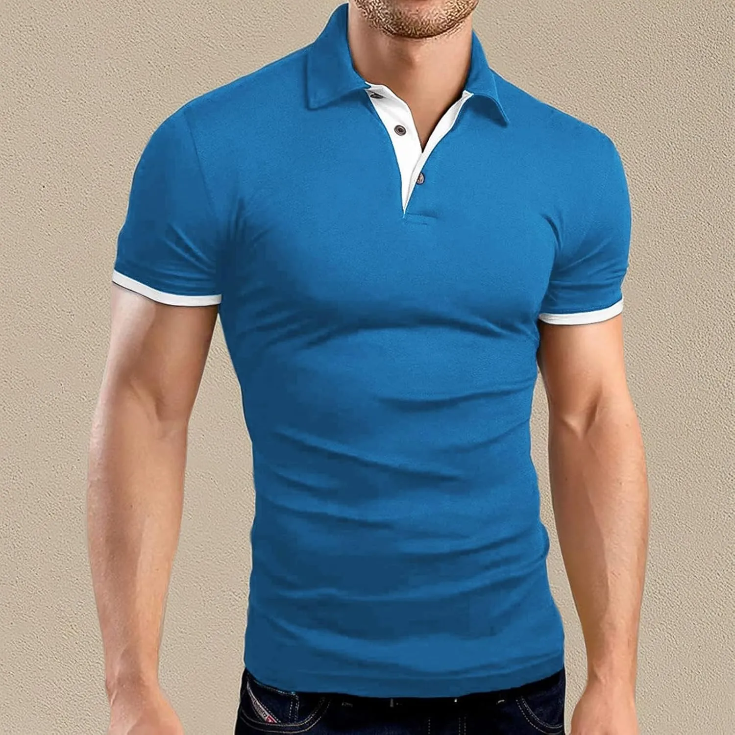 A WATERWANG Men's Short Sleeve Polo Shirts, Slim-fit Cotton Golf Polo Shirts Basic Designed