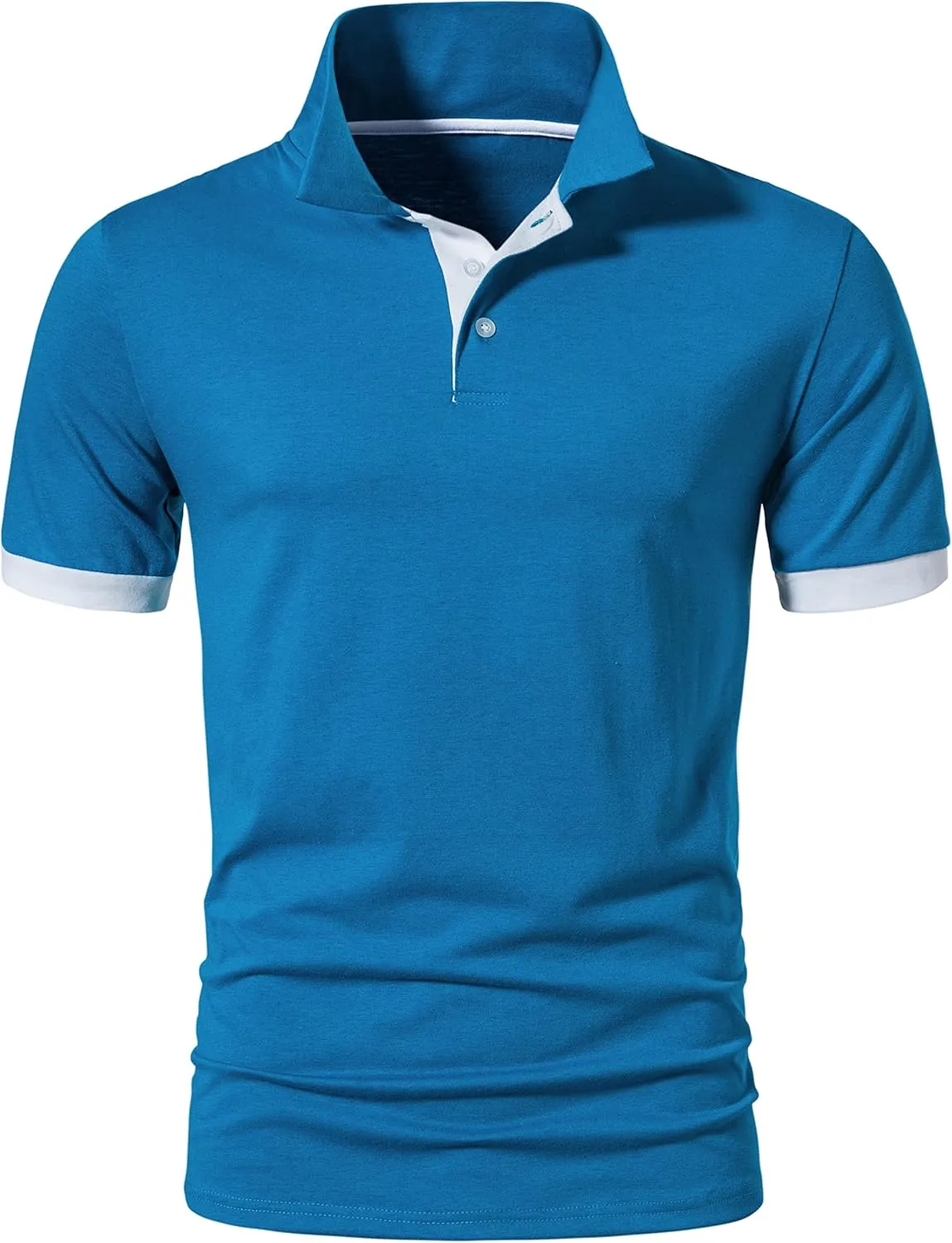 A WATERWANG Men's Short Sleeve Polo Shirts, Slim-fit Cotton Golf Polo Shirts Basic Designed
