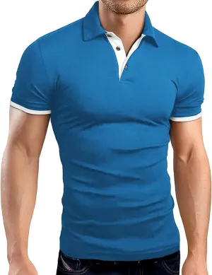 A WATERWANG Men's Short Sleeve Polo Shirts, Slim-fit Cotton Golf Polo Shirts Basic Designed