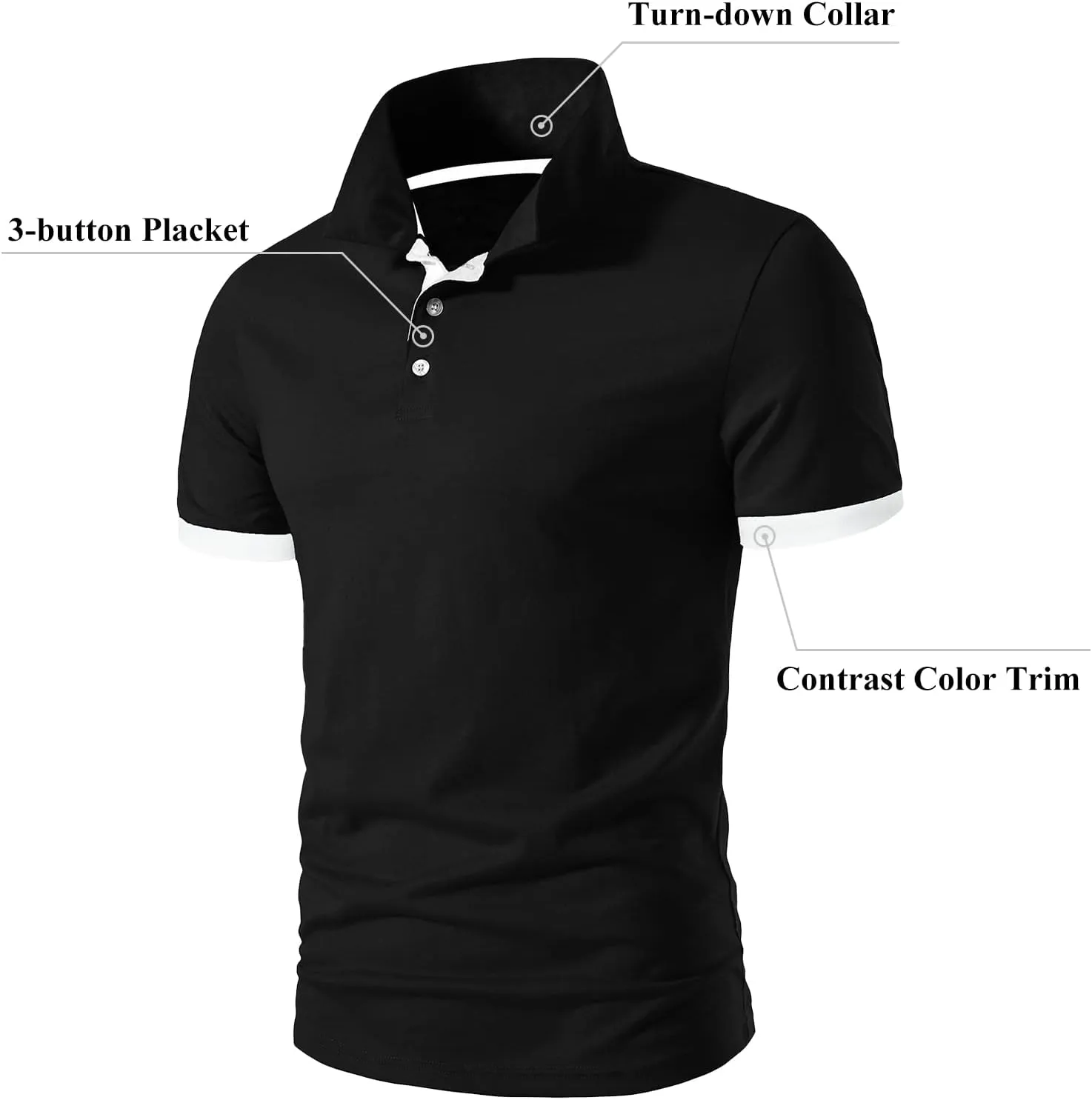 A WATERWANG Men's Short Sleeve Polo Shirts, Slim-fit Cotton Golf Polo Shirts Basic Designed