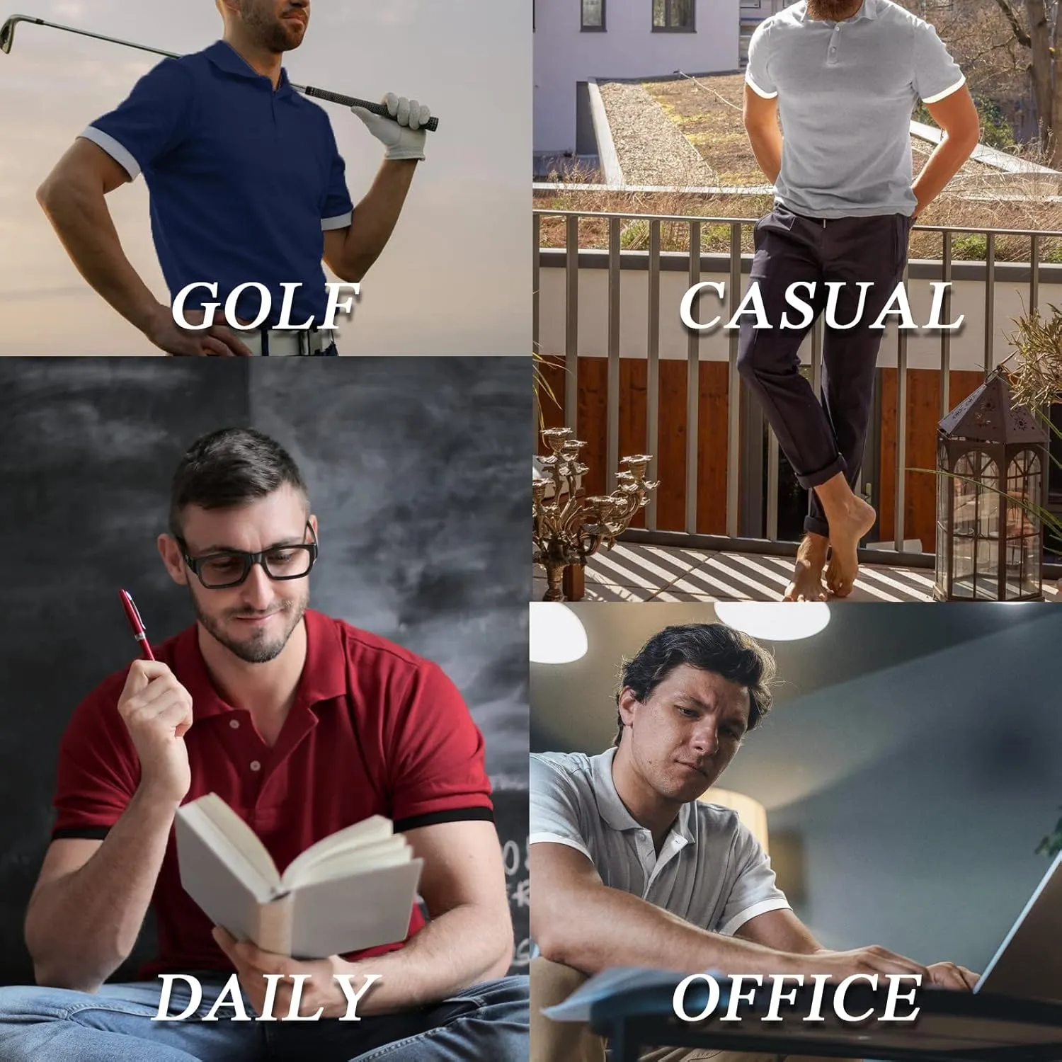A WATERWANG Men's Short Sleeve Polo Shirts, Slim-fit Cotton Golf Polo Shirts Basic Designed