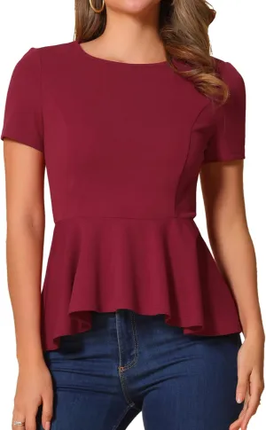 Allegra K Elegant Peplum Tops for Women's St Patrick's Day Short Sleeve Round Neck Dressy Casual Blouse Shirt