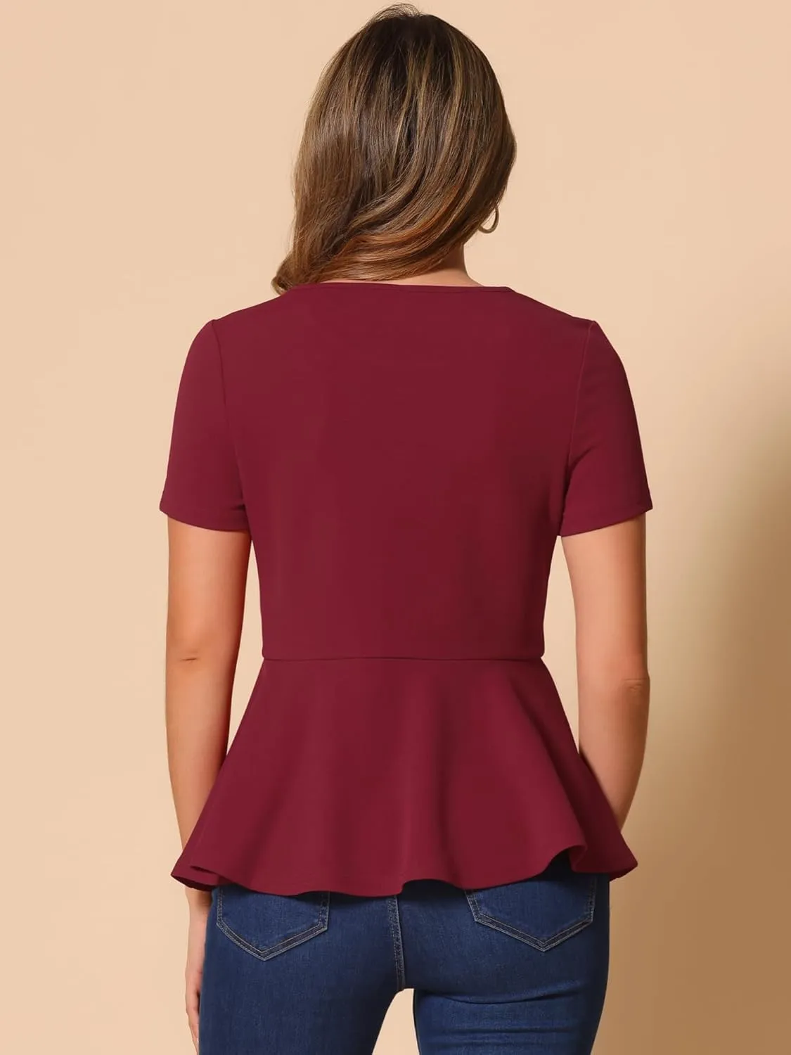 Allegra K Elegant Peplum Tops for Women's St Patrick's Day Short Sleeve Round Neck Dressy Casual Blouse Shirt