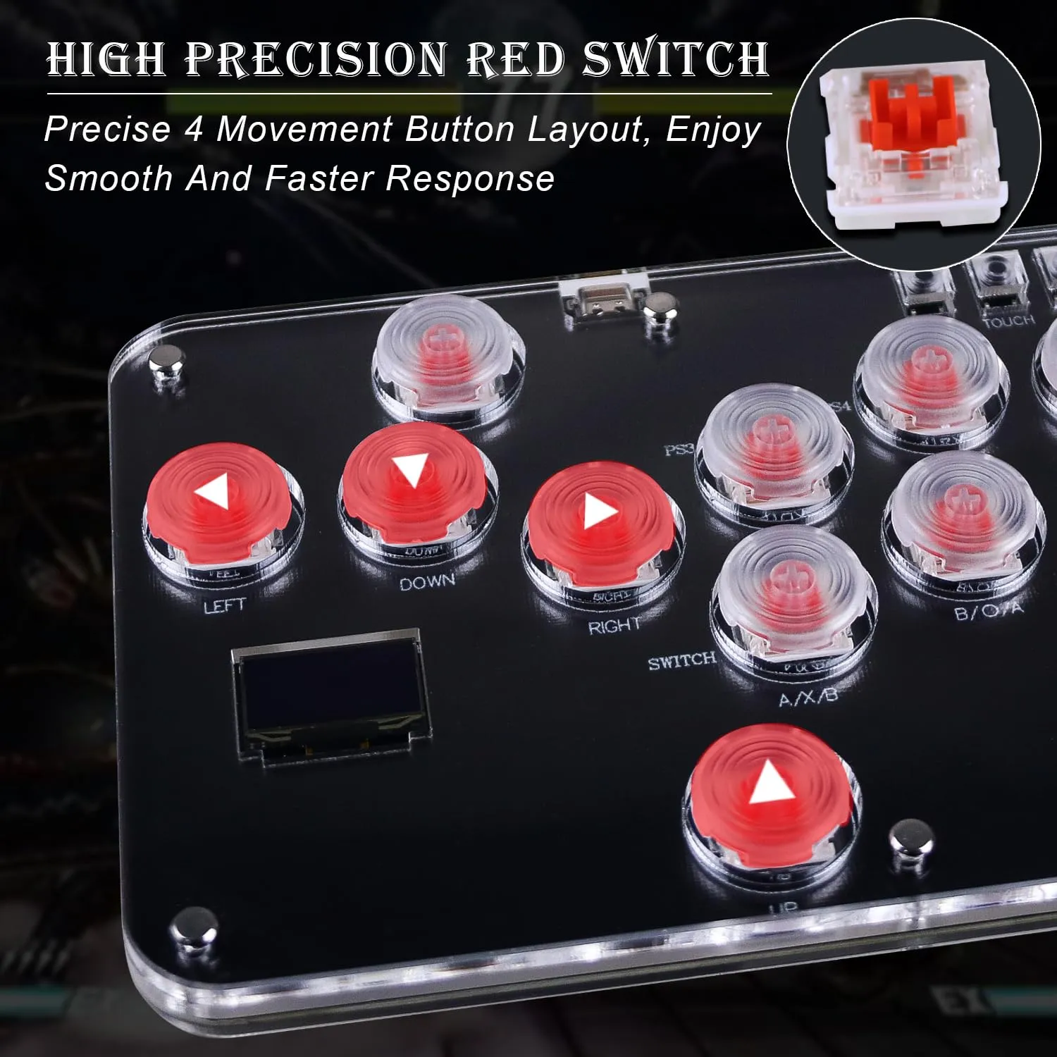 Arcade Stick Game Keyboard R13, Leverless Controller Arcade Stick with Turbo & Custom RGB, Silent All-Button Arcade Controller Street Fight for PC/PS3/PS4/Switch/Steam-Support Hot Swap & SOCD(Black)
