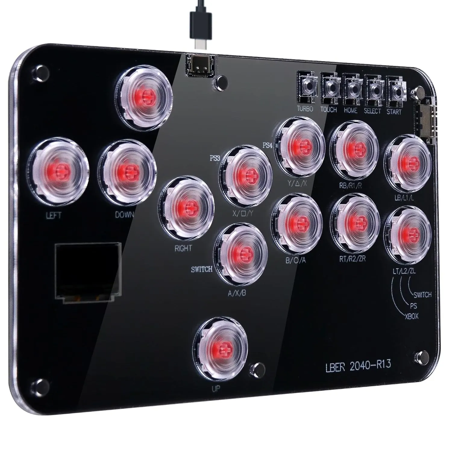 Arcade Stick Game Keyboard R13, Leverless Controller Arcade Stick with Turbo & Custom RGB, Silent All-Button Arcade Controller Street Fight for PC/PS3/PS4/Switch/Steam-Support Hot Swap & SOCD(Black)