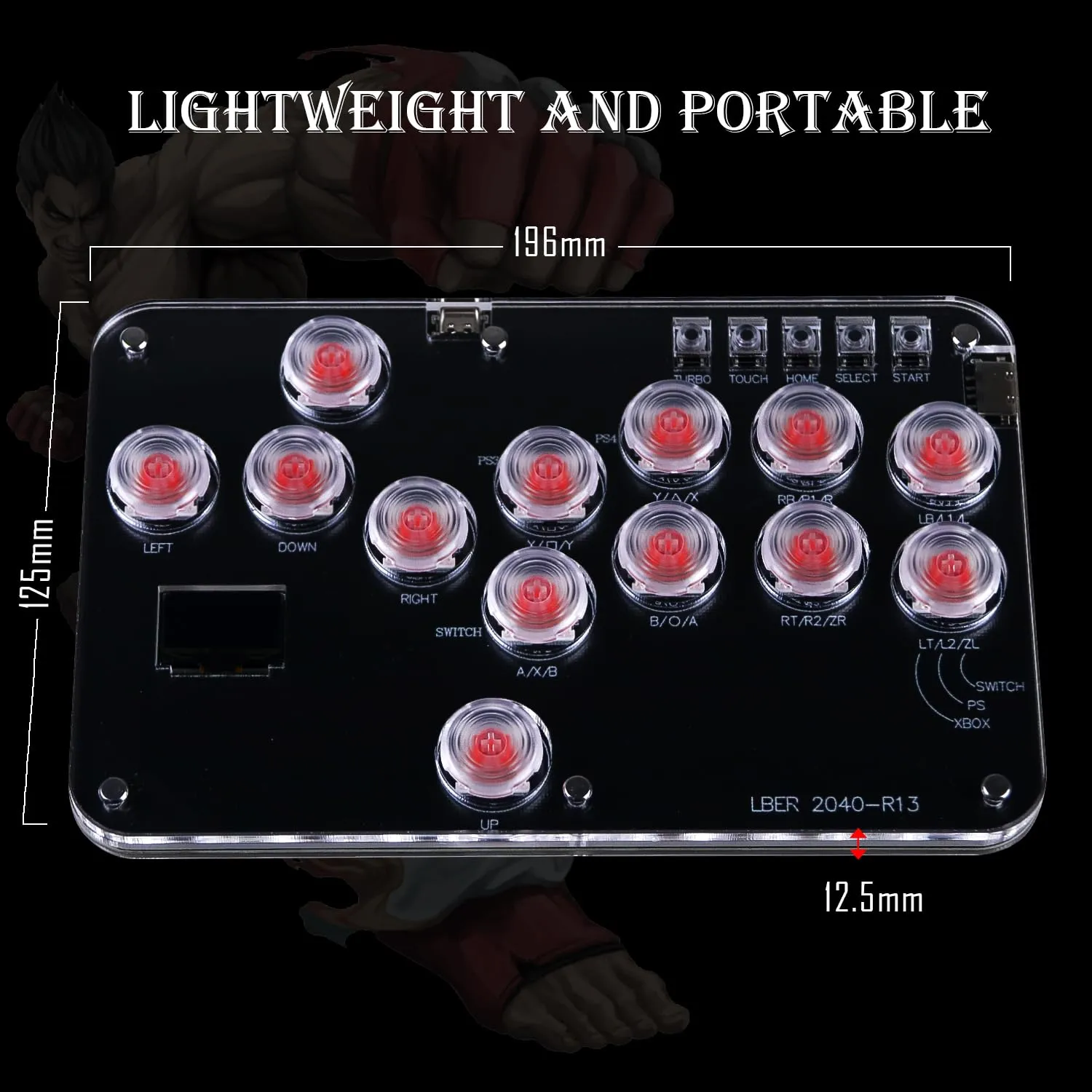 Arcade Stick Game Keyboard R13, Leverless Controller Arcade Stick with Turbo & Custom RGB, Silent All-Button Arcade Controller Street Fight for PC/PS3/PS4/Switch/Steam-Support Hot Swap & SOCD(Black)