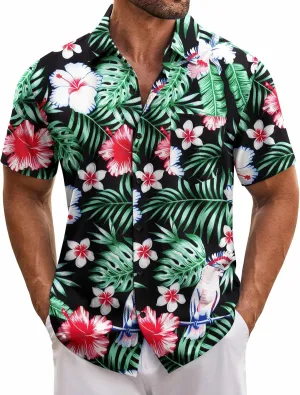 COOFANDY Mens Hawaiian Tropical Shirt Short Sleeve Casual Button Down Floral Summer Beach Shirts with Pocket