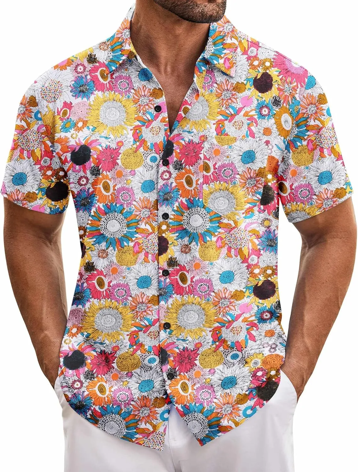 COOFANDY Mens Hawaiian Tropical Shirt Short Sleeve Casual Button Down Floral Summer Beach Shirts with Pocket
