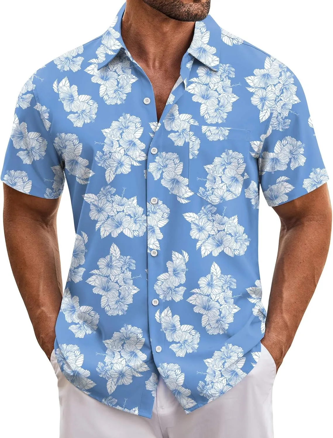 COOFANDY Mens Hawaiian Tropical Shirt Short Sleeve Casual Button Down Floral Summer Beach Shirts with Pocket