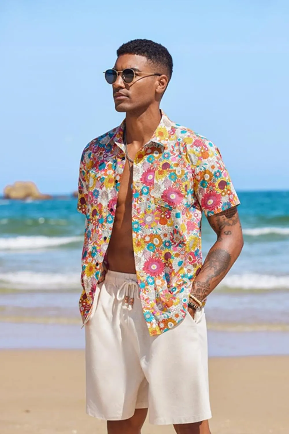 COOFANDY Mens Hawaiian Tropical Shirt Short Sleeve Casual Button Down Floral Summer Beach Shirts with Pocket