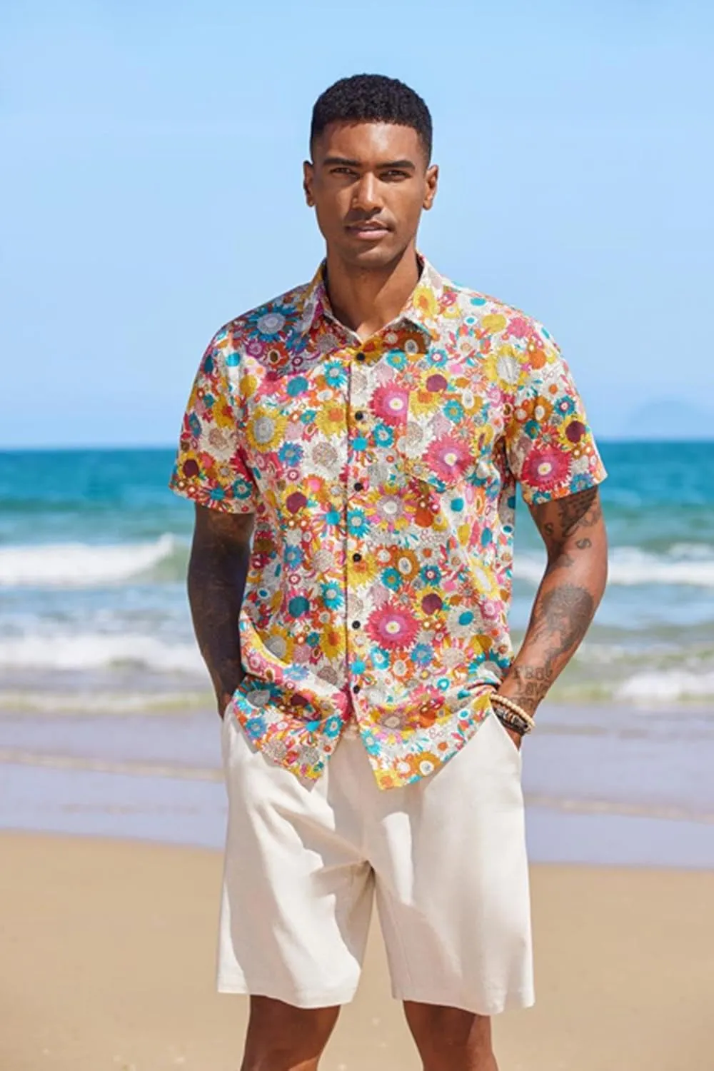 COOFANDY Mens Hawaiian Tropical Shirt Short Sleeve Casual Button Down Floral Summer Beach Shirts with Pocket