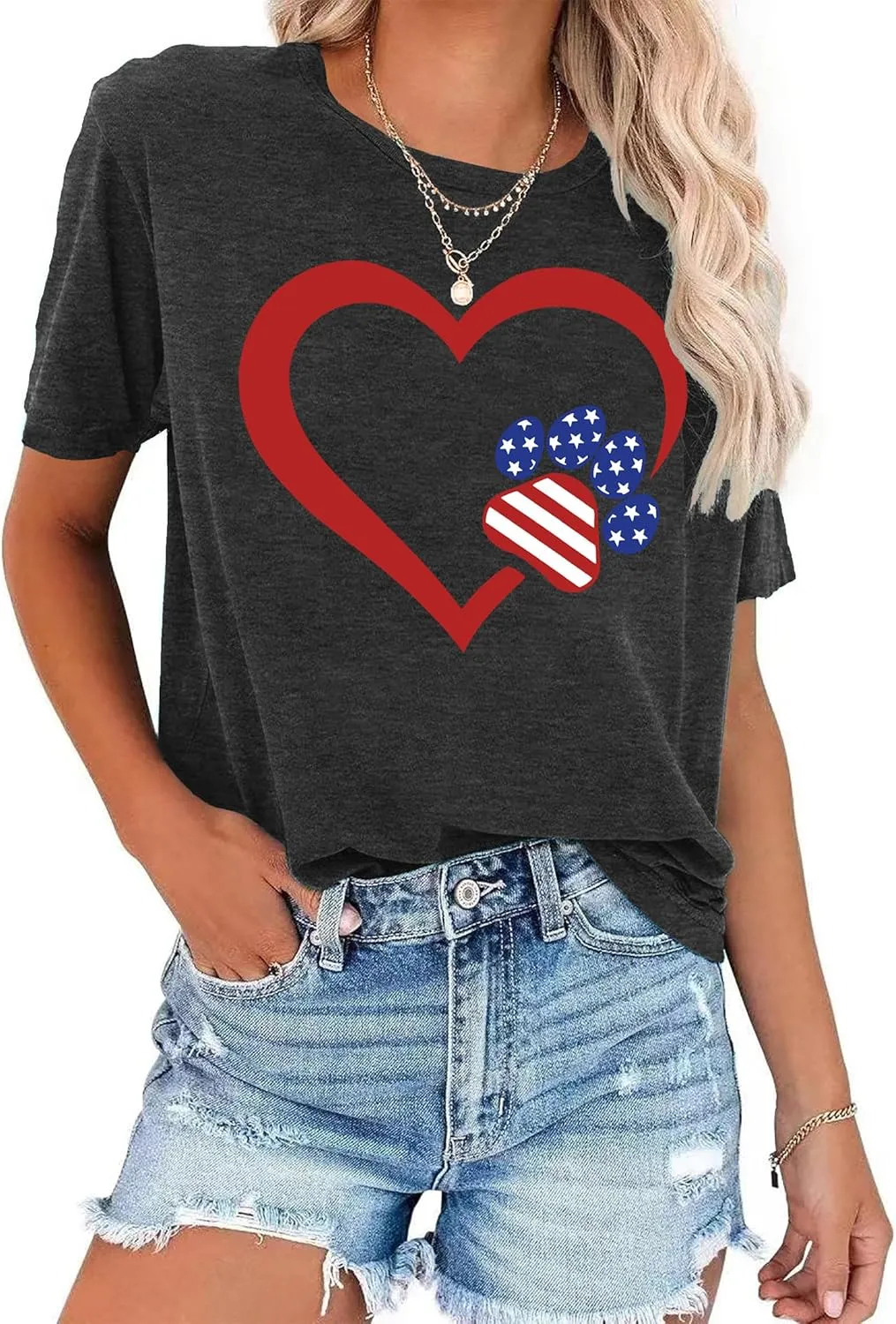 Dog Lover Shirts for Women - Cat Paw Graphic Tee Dog Mom Gifts Girls Heart Tops