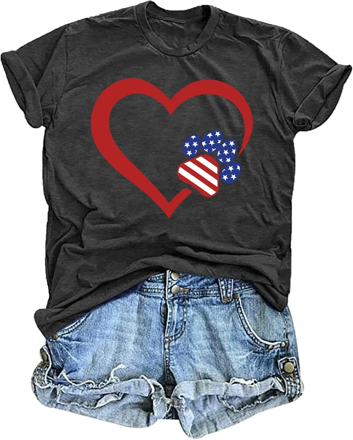 Dog Lover Shirts for Women - Cat Paw Graphic Tee Dog Mom Gifts Girls Heart Tops