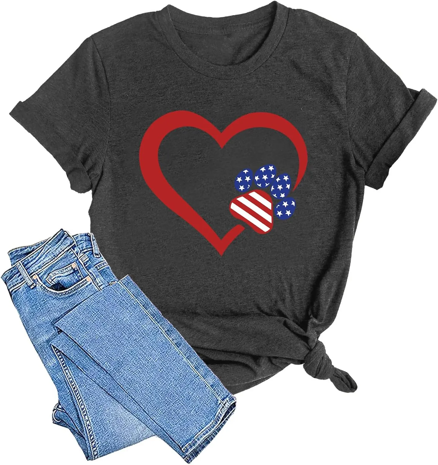 Dog Lover Shirts for Women - Cat Paw Graphic Tee Dog Mom Gifts Girls Heart Tops