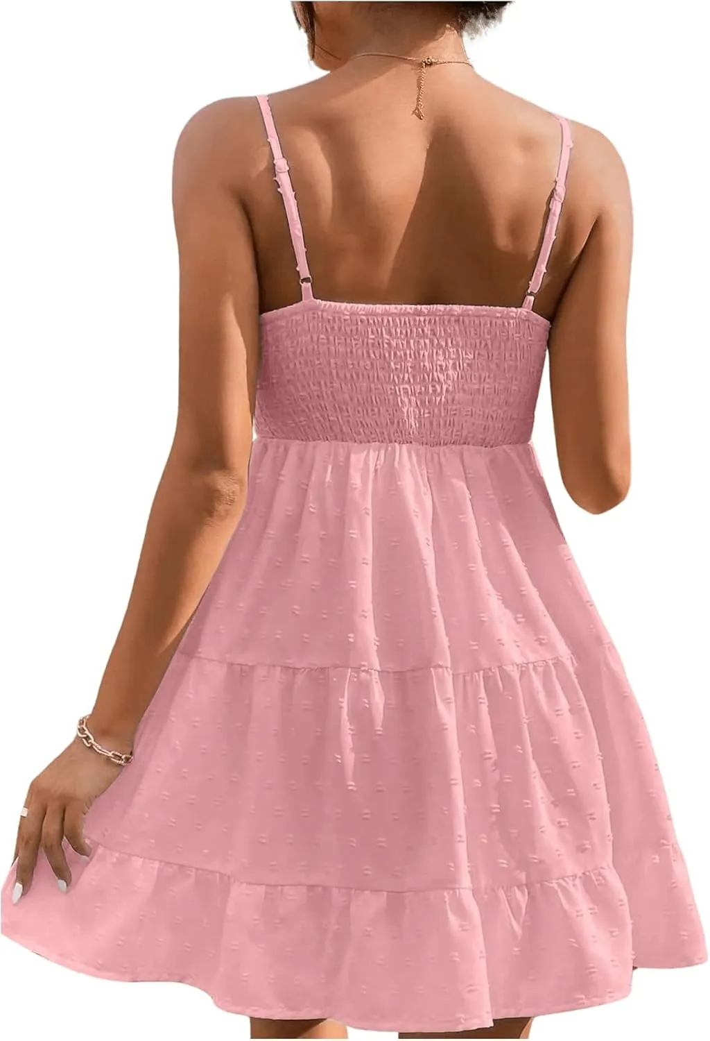 Floerns Women's Swiss Dots Sleeveless Ruched Bust Ruffle Hem Cami Short Dress