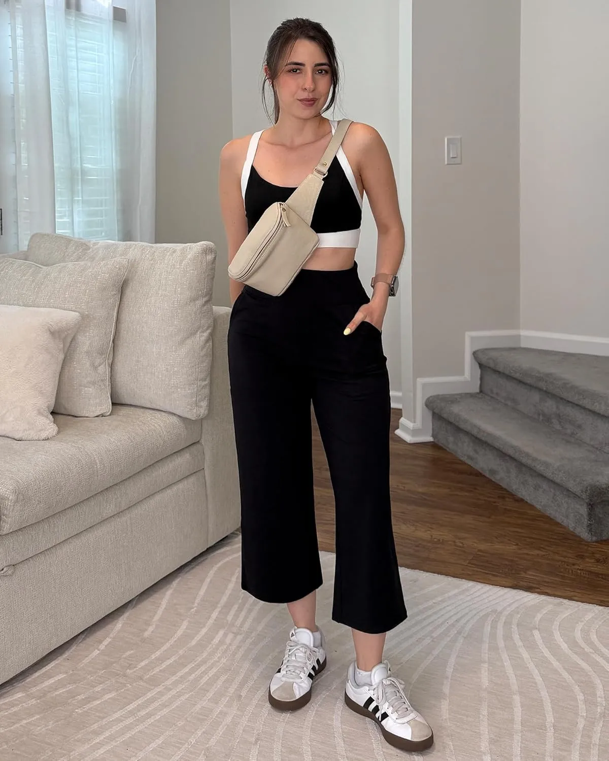 G4Free Capri Pants for Women Wide Leg Yoga Dress Cropped Pants Capri Leggings with Pockets for Casual Summer