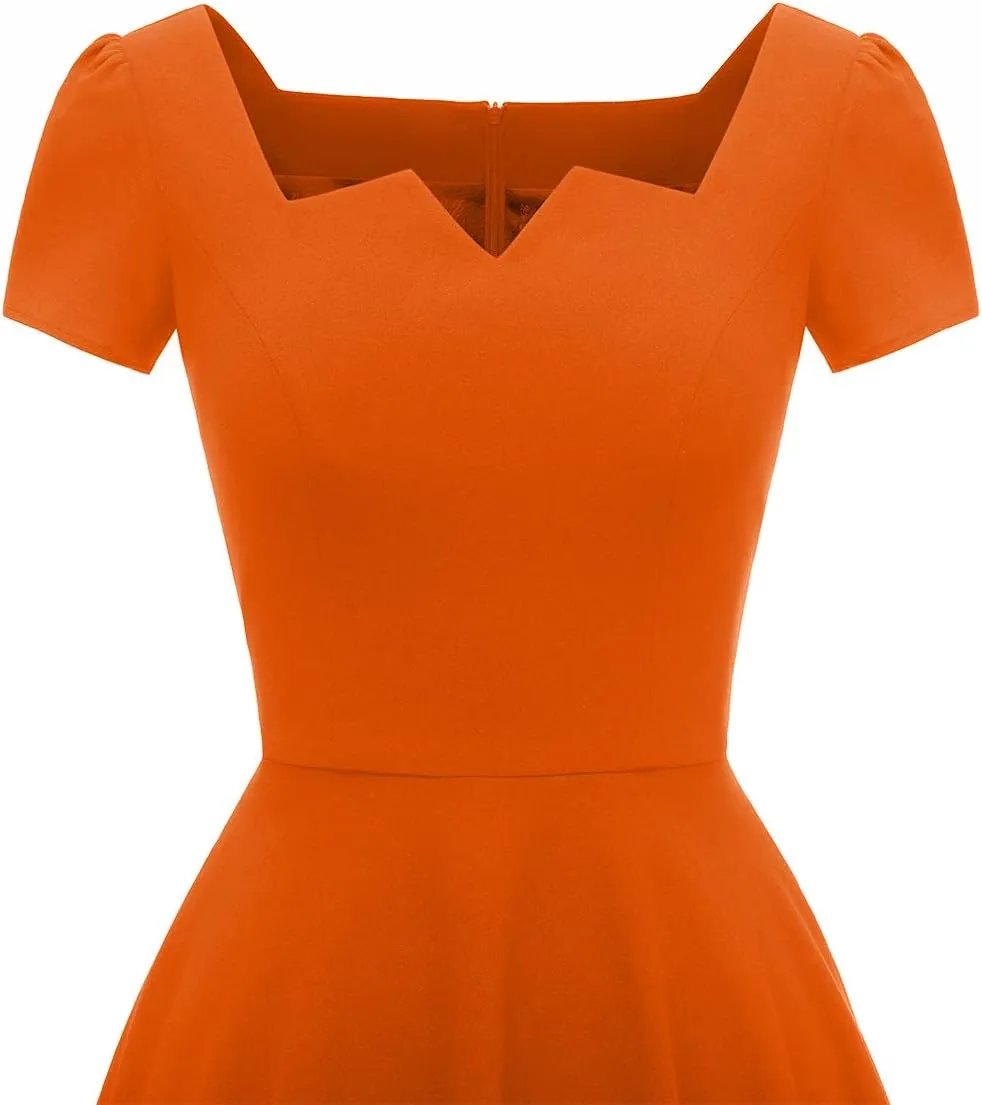Girstunm Women's Classic Tea Dress Short Sleeve Swing Cocktail Party Dresses with Pockets