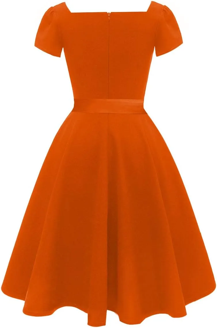 Girstunm Women's Classic Tea Dress Short Sleeve Swing Cocktail Party Dresses with Pockets