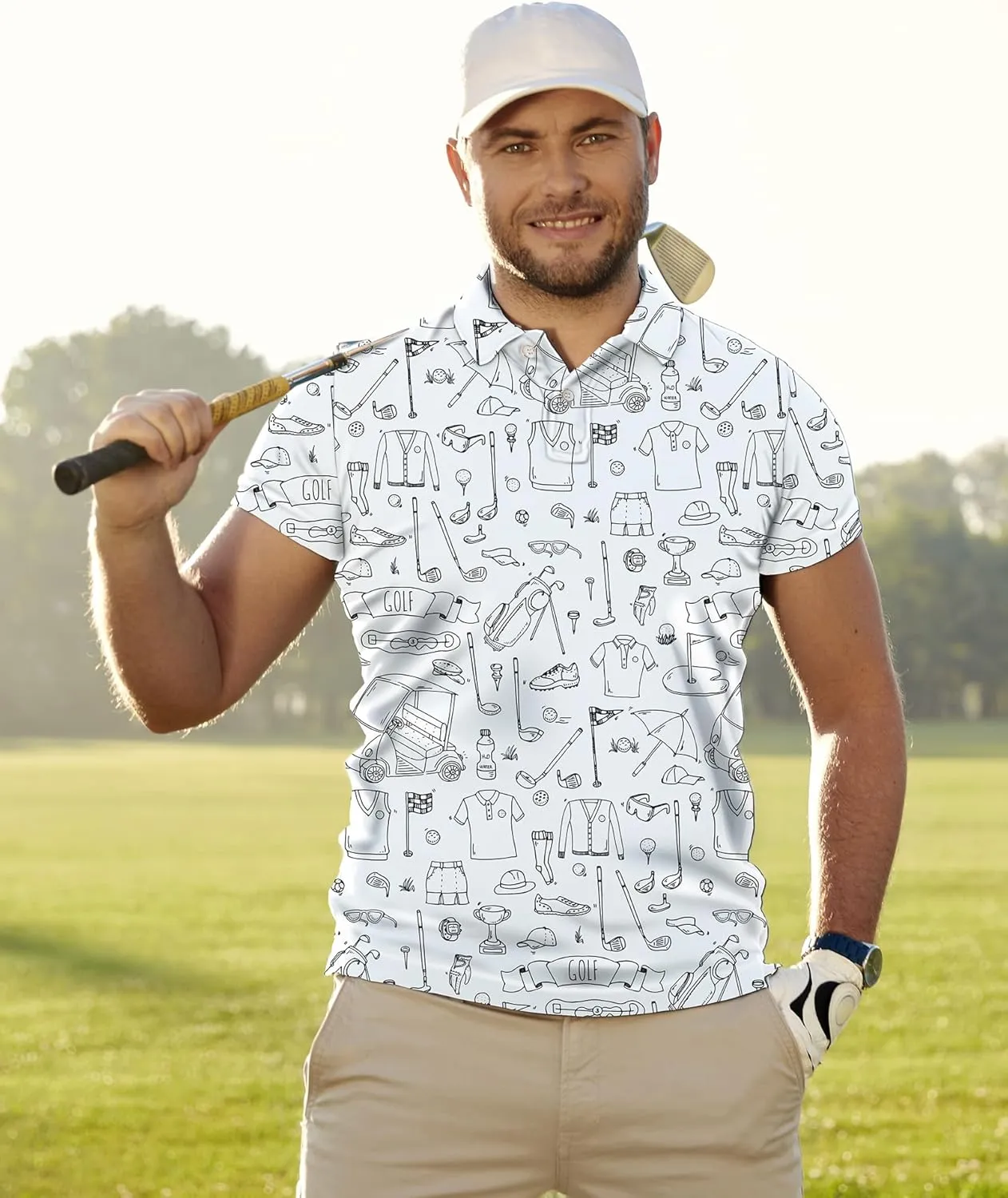 Golf Shirts for Men Funny: Hawaiian Golf Polo Shirt Dry Fit