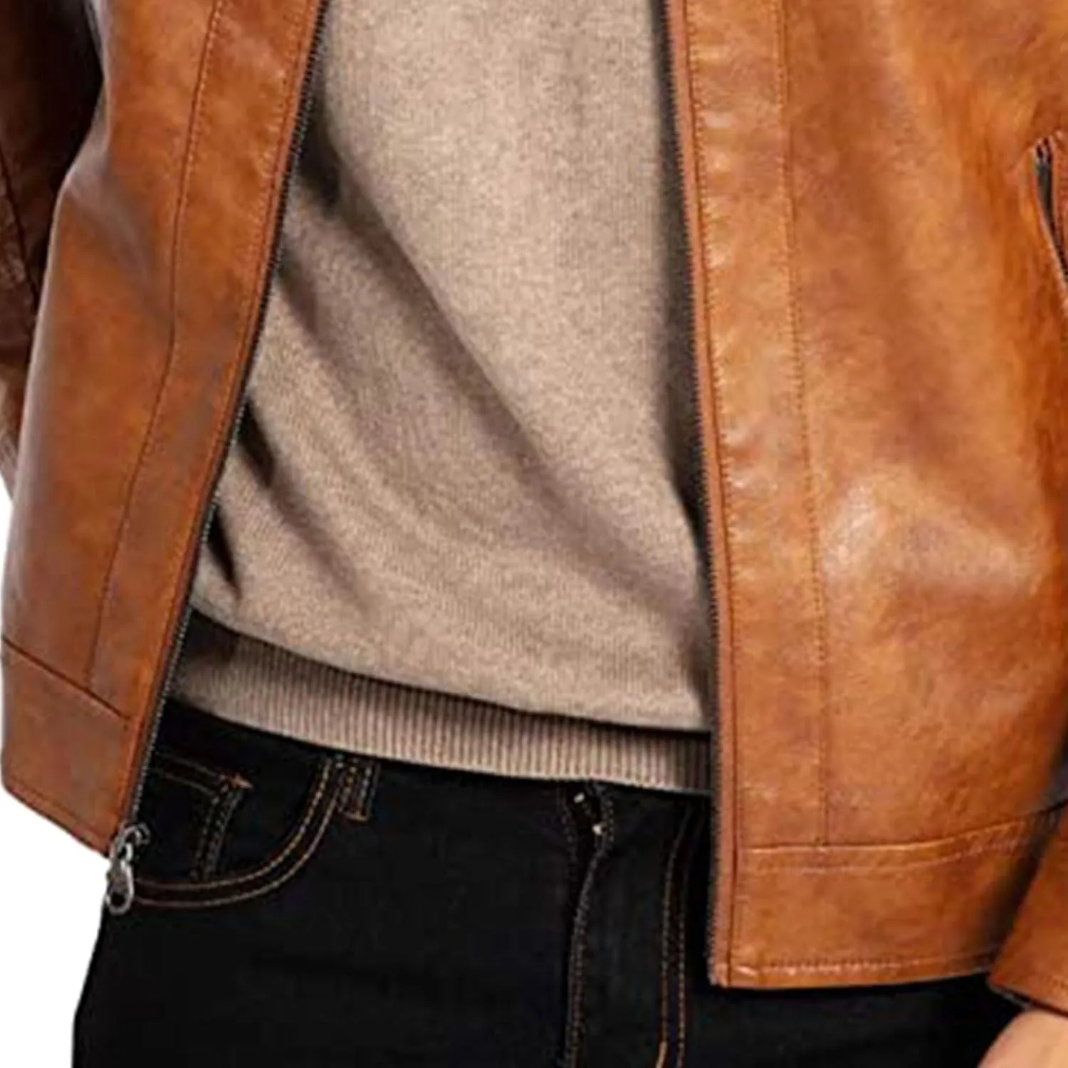 Maiyifu-GJ Men's Faux Leather Zip Up Jacket Stand Collar Slim Fit Leather Motorcycle Jacket Biker Coat Windbreaker Outerwear