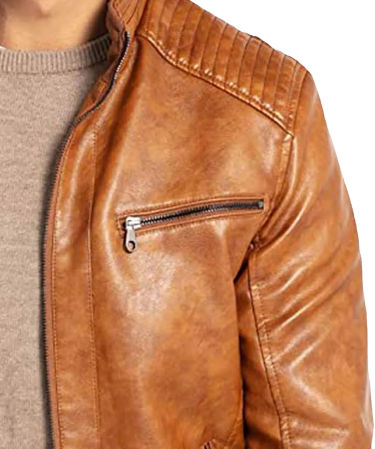 Maiyifu-GJ Men's Faux Leather Zip Up Jacket Stand Collar Slim Fit Leather Motorcycle Jacket Biker Coat Windbreaker Outerwear