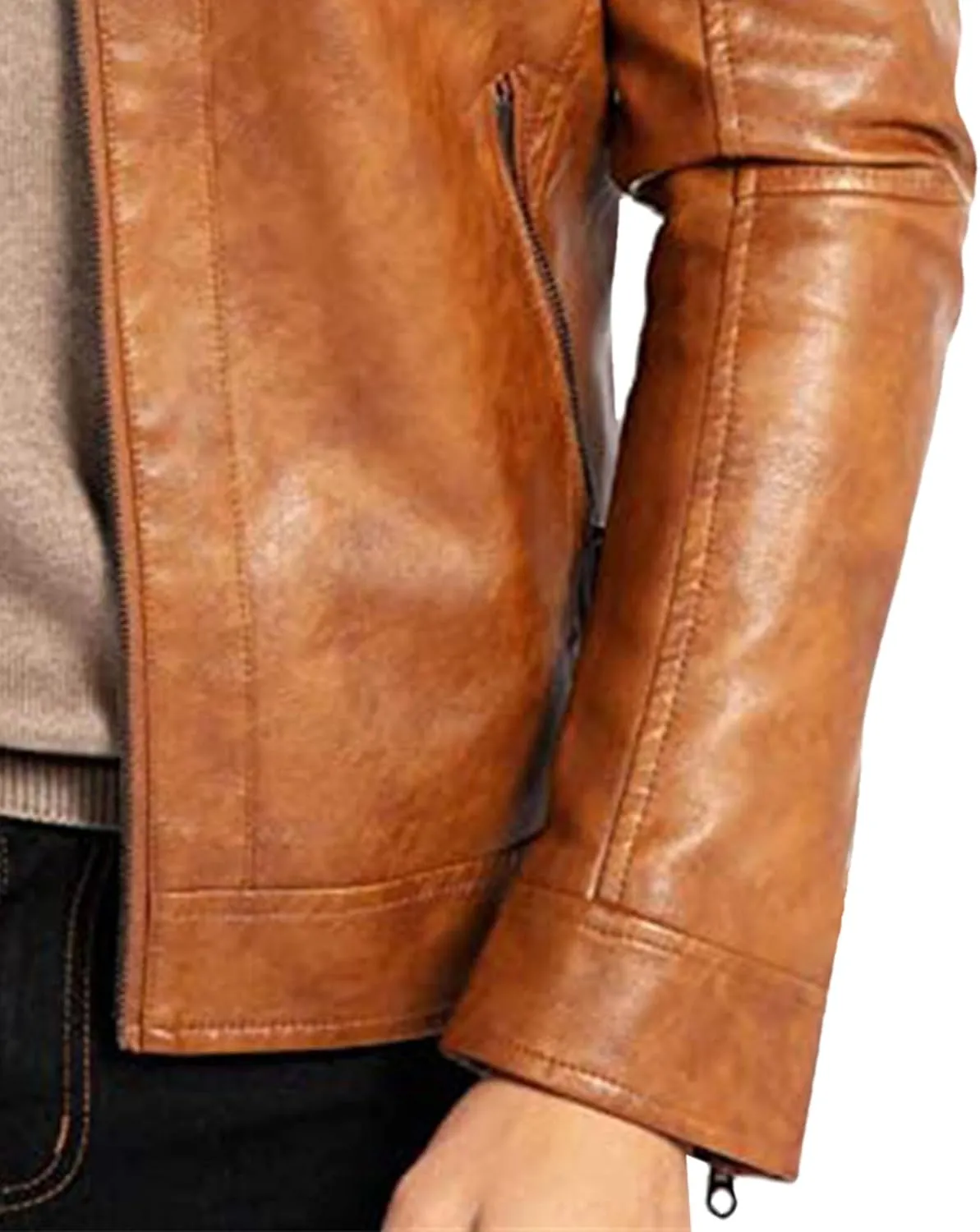Maiyifu-GJ Men's Faux Leather Zip Up Jacket Stand Collar Slim Fit Leather Motorcycle Jacket Biker Coat Windbreaker Outerwear