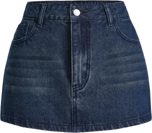 MakeMeChic Women's Casual High Waist Bodycon Jean Skirt Button Zipper Fly Mini Denim Skirt