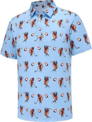 Mens Golf Polo Shirts Short Sleeve Performance Moisture Wicking Dry Fit Casual Print Funny Golf Polo Shirts for Men