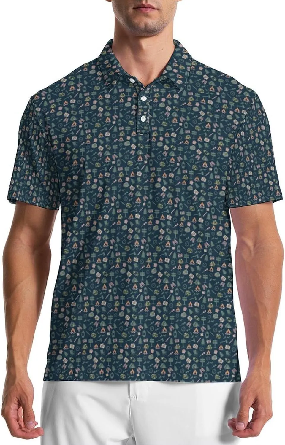 Men's Golf Shirts Moisture Wicking Quick Dry Performance Golf Polo Shirts for Men Fashion Print Short Sleeve Polo Shirts