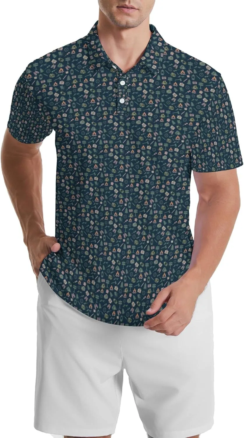 Men's Golf Shirts Moisture Wicking Quick Dry Performance Golf Polo Shirts for Men Fashion Print Short Sleeve Polo Shirts