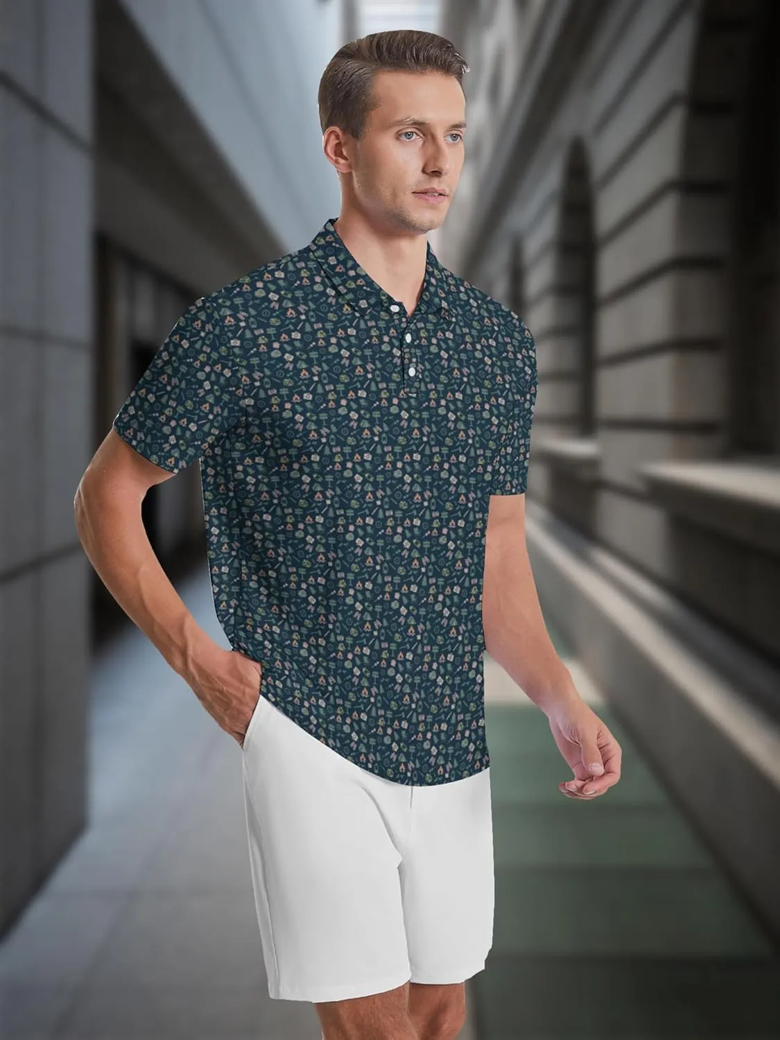 Men's Golf Shirts Moisture Wicking Quick Dry Performance Golf Polo Shirts for Men Fashion Print Short Sleeve Polo Shirts