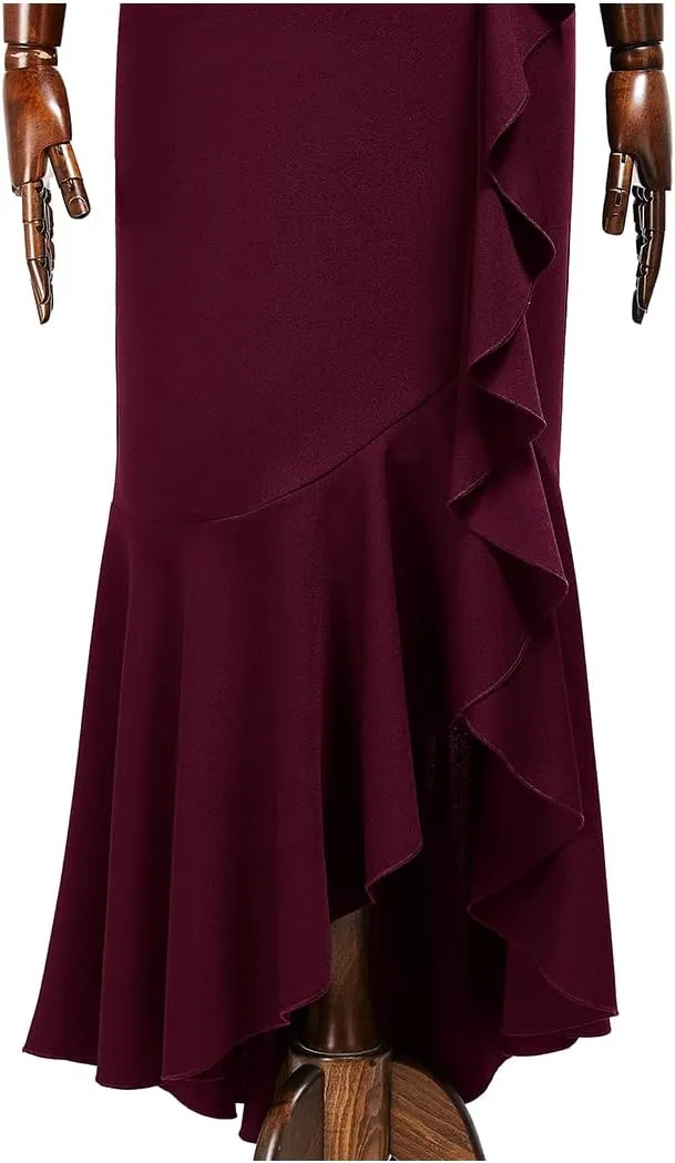 MISSMAY Women's Classy Floral Lace Ruffle Formal Bridesmaid Long Dress
