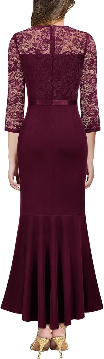 MISSMAY Women's Classy Floral Lace Ruffle Formal Bridesmaid Long Dress