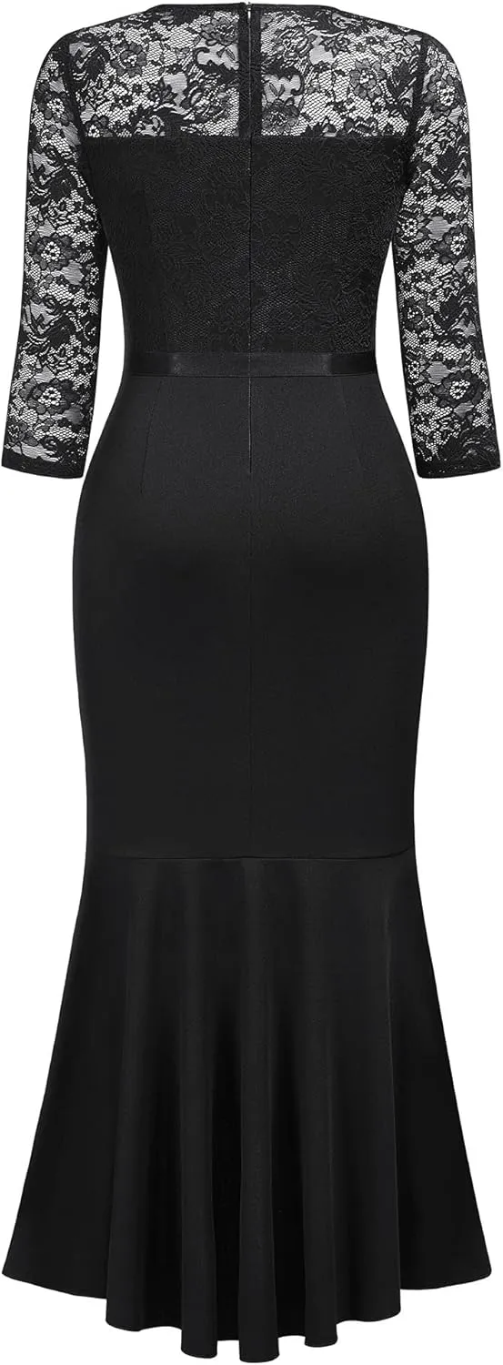 MISSMAY Women's Classy Floral Lace Ruffle Formal Bridesmaid Long Dress
