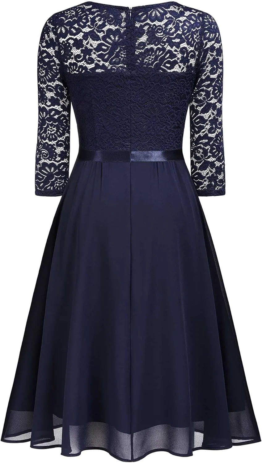 MISSMAY Women's Vintage V-Neck Lace Formal Bridesmaid Party Dress