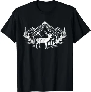 Outdoor Forest Animal Wildlife Mountains Nature Trees Deer T-Shirt
