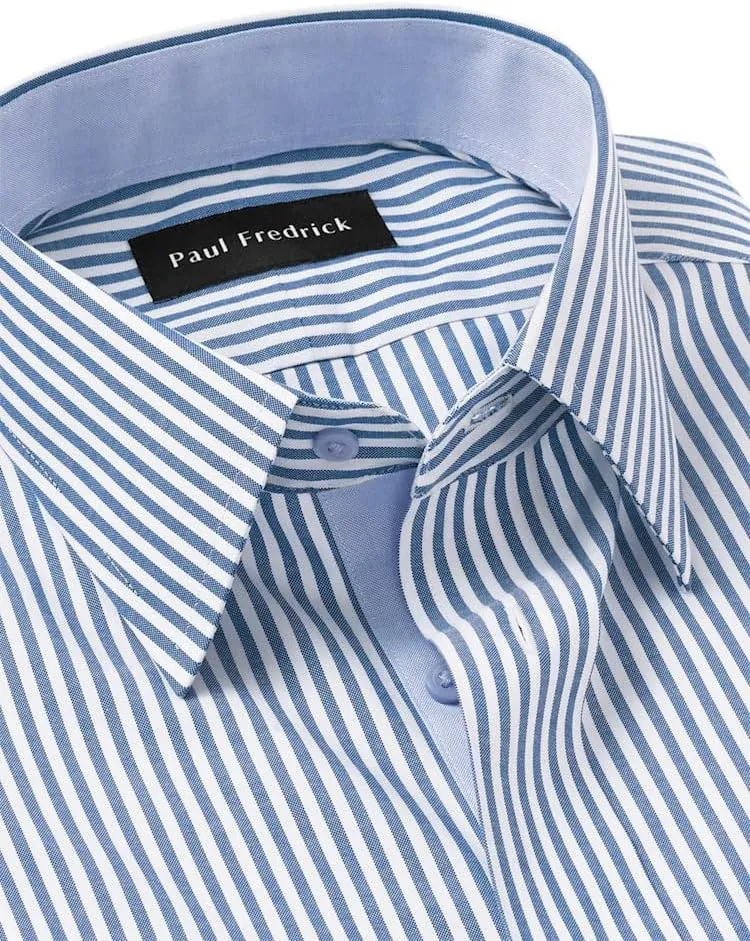 Paul Fredrick Men's Classic Fit Comfort Stretch Non-Iron Stripe Dress Shirt