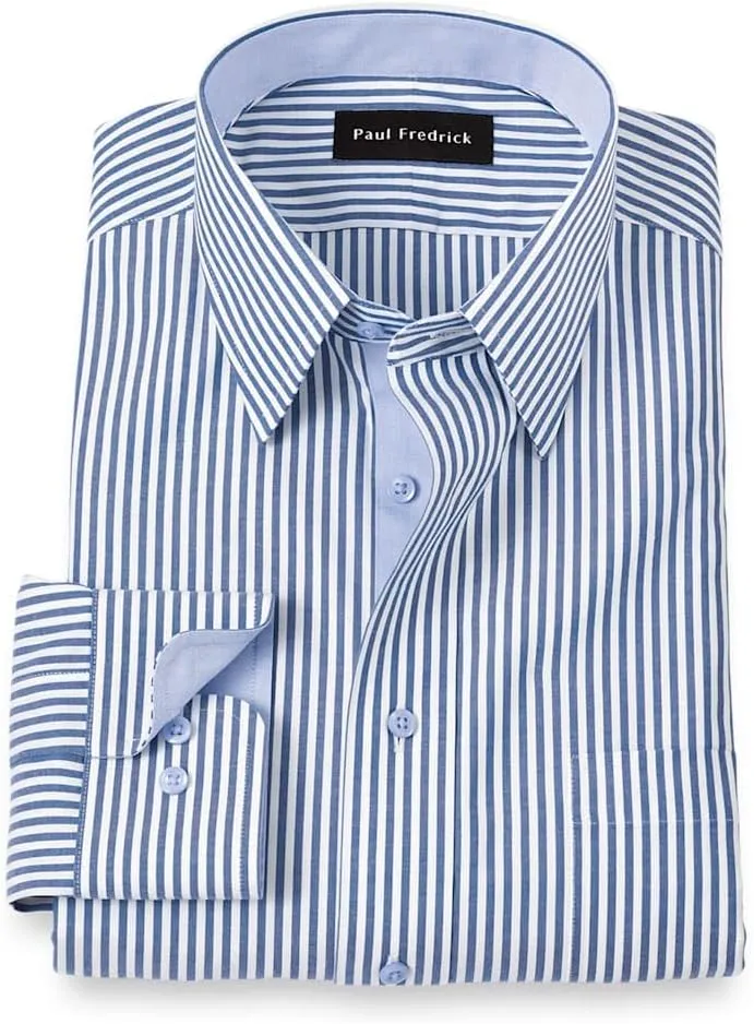 Paul Fredrick Men's Classic Fit Comfort Stretch Non-Iron Stripe Dress Shirt