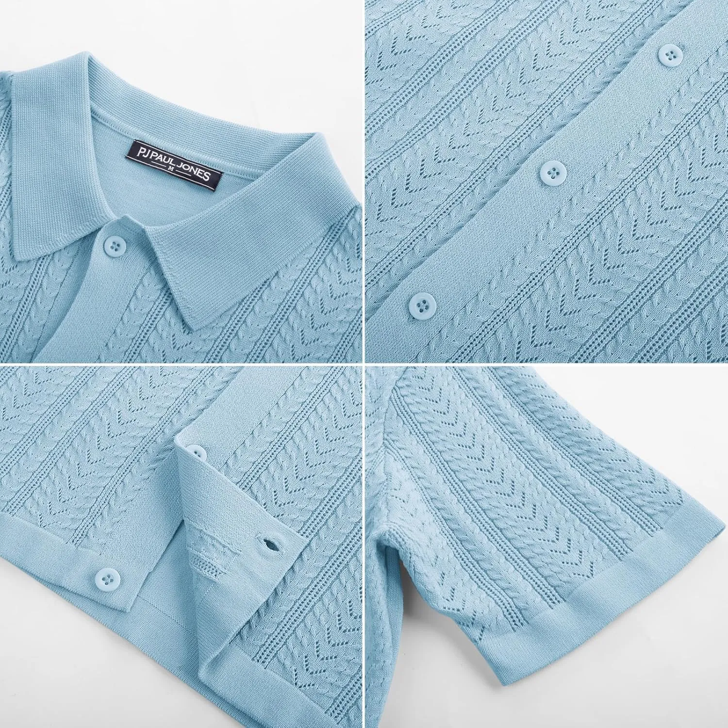 PJ PAUL JONES Men's Knit Shirts Short Sleeve Button Down Polo Shirt Fashion Casual Summer Beach Shirts