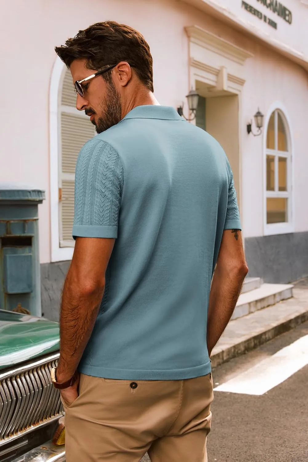 PJ PAUL JONES Men's Knit Shirts Short Sleeve Button Down Polo Shirt Fashion Casual Summer Beach Shirts