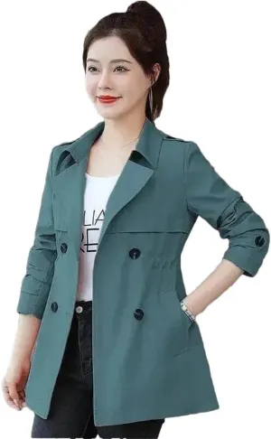 Plus Size Women Trench Jacket Short Spring Autumn Winter Fashion Slim Loose Formal Office Work Windbreaker