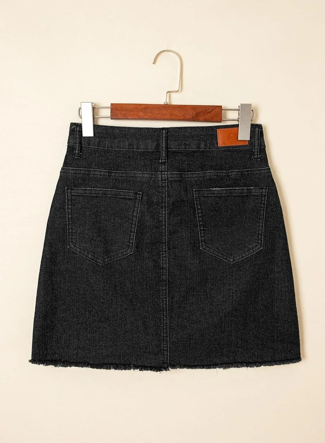 Sidefeel Women's Jean Skirt Stretchy Ripped Frayed Button Fly Summer Denim Skirt