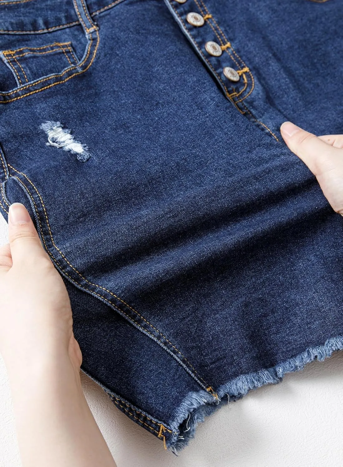 Sidefeel Women's Jean Skirt Stretchy Ripped Frayed Button Fly Summer Denim Skirt