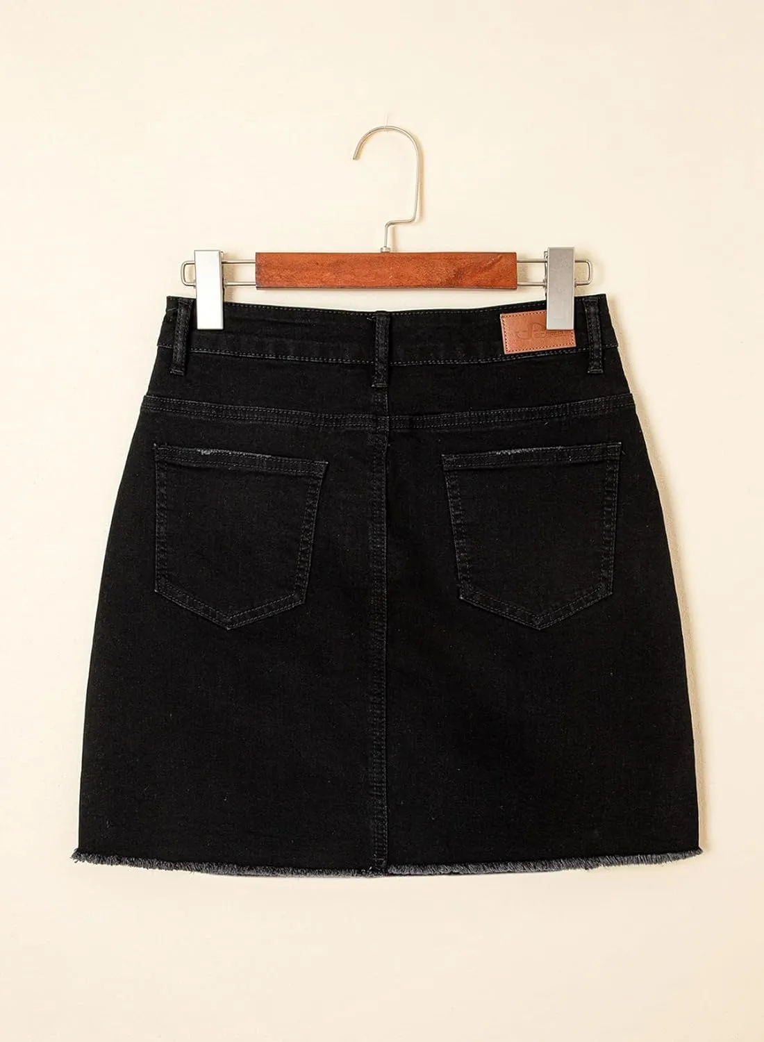 Sidefeel Women's Jean Skirt Stretchy Ripped Frayed Button Fly Summer Denim Skirt