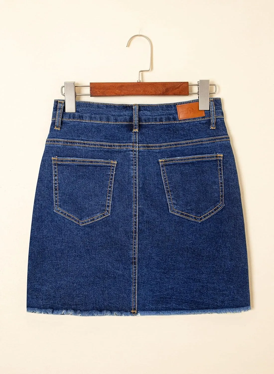 Sidefeel Women's Jean Skirt Stretchy Ripped Frayed Button Fly Summer Denim Skirt
