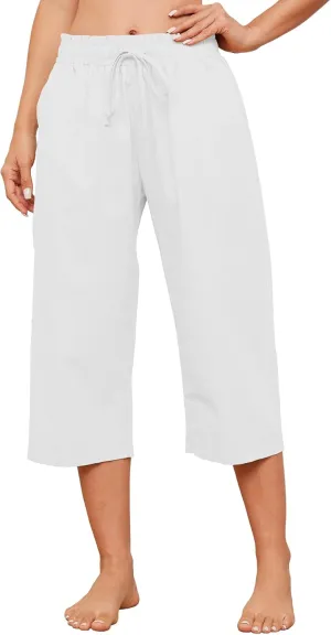 Summer Women's Casual Capris Baggy Lounge Drawstring Pants Plus Size Wide Leg Croped Pants with Pockets