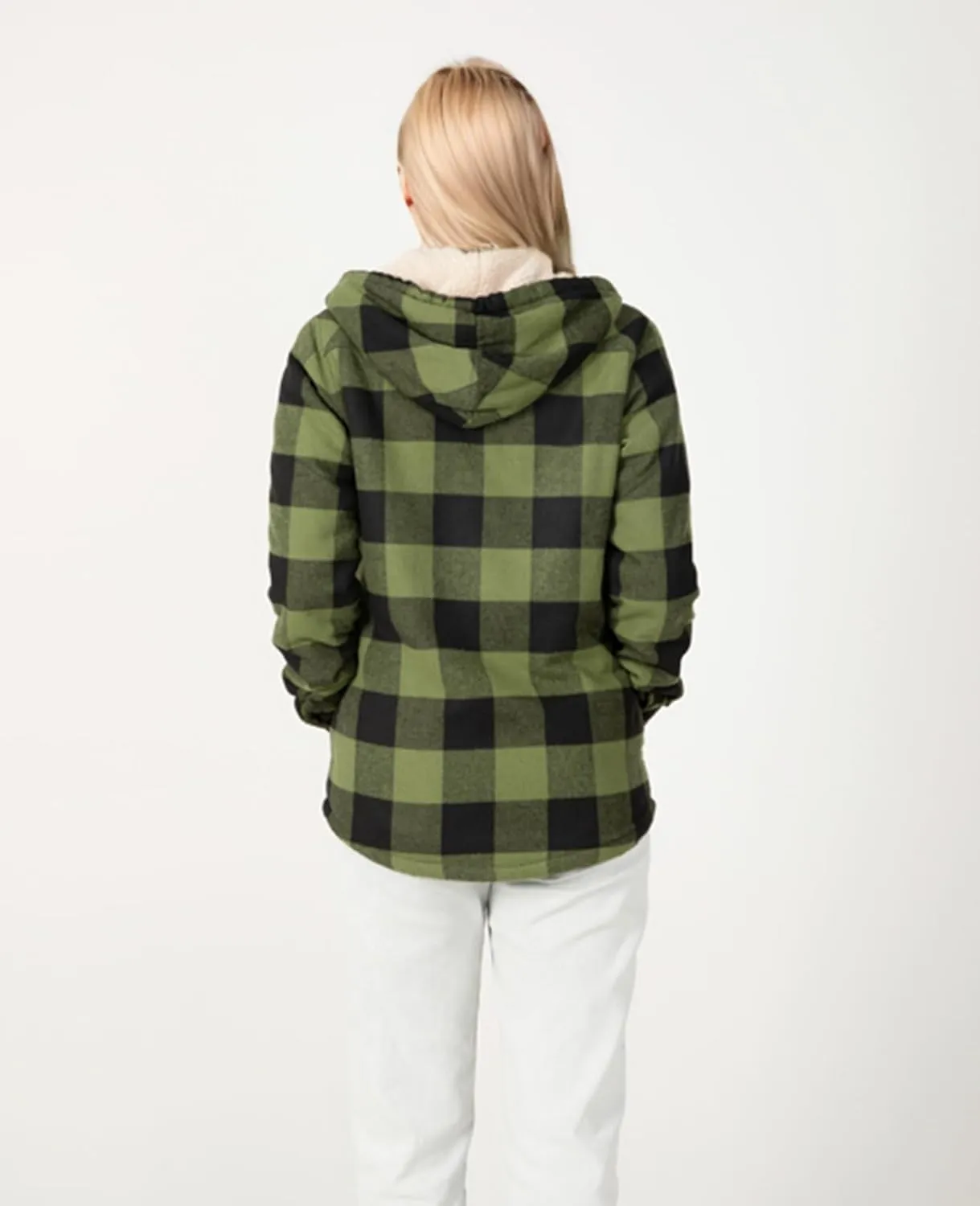ThCreasa Womens Sherpa Lined Plaid Hooded Flannel Jacket with Hand Pockets Button Down Shirt Jackets