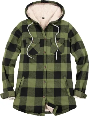 ThCreasa Womens Sherpa Lined Plaid Hooded Flannel Jacket with Hand Pockets Button Down Shirt Jackets