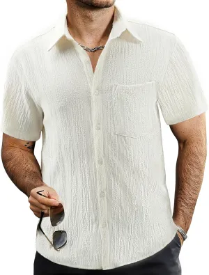 VATPAVE Mens Summer Striped Shirts Button Down Short Sleeve Vintage Beach Hawaiian Shirts with Pocket